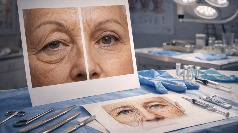 Expressão facial e flacidez tratadas na cirurgia de pálpebras superiores, segundo Haeckel Cabral Moraes.